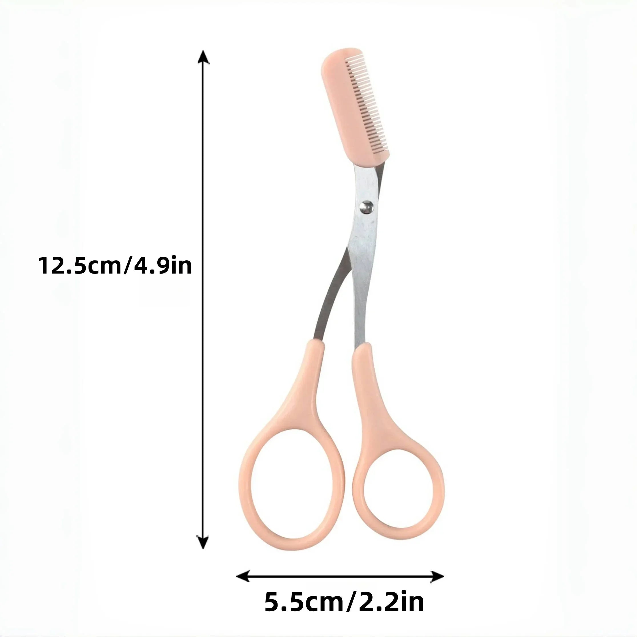 Pink eyebrow trimming scissors with built-in comb - stainless steel, precise grooming tool, creating perfect eyebrows